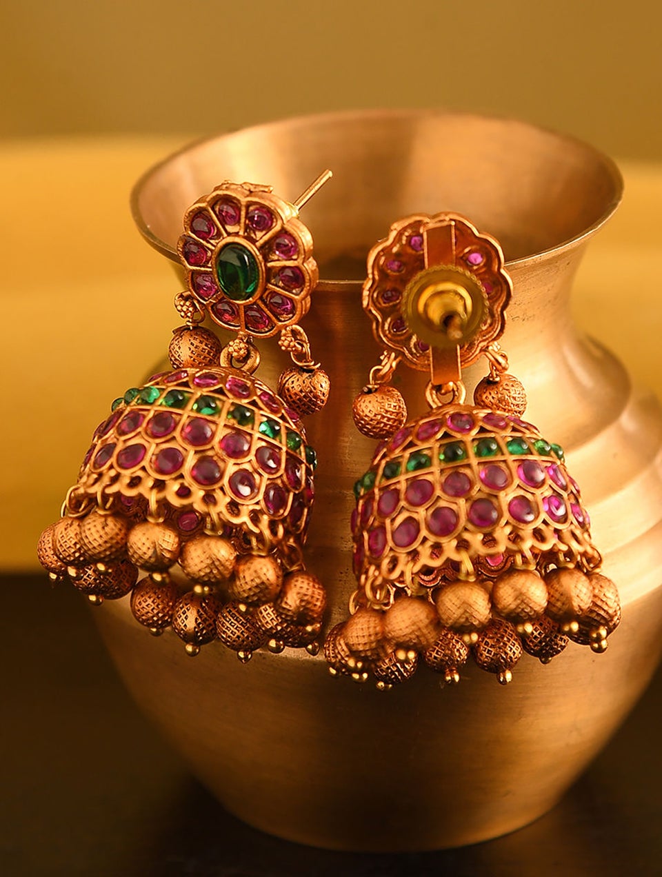 Women Gold Push Back Brass Jhumki