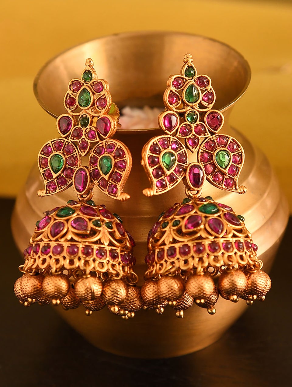 Women Gold Push Back Brass Jhumki
