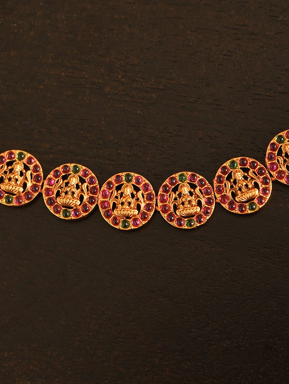 Women Pink Green Gold Tone Temple Kamarbandh