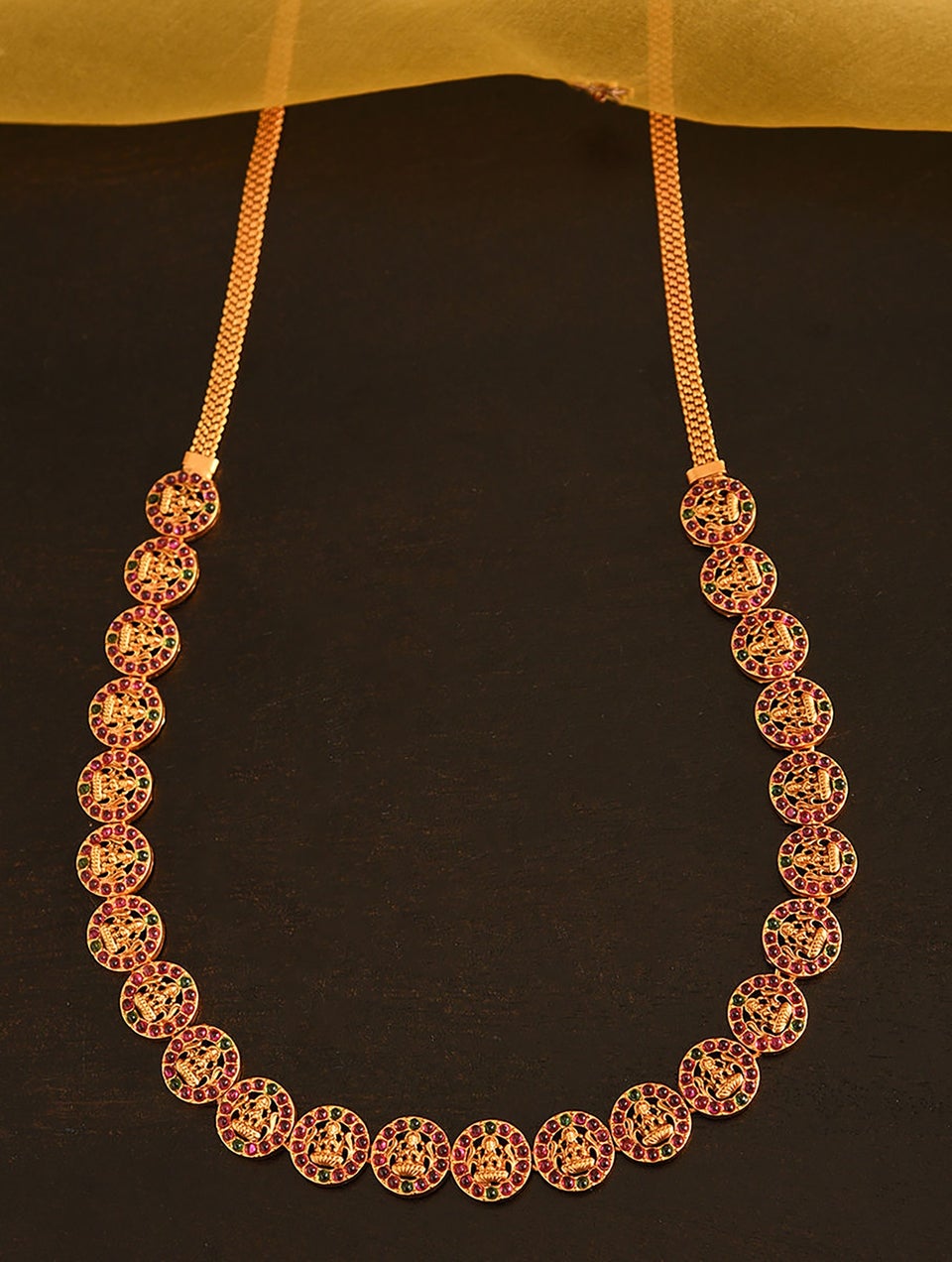 Women Pink Green Gold Tone Temple Kamarbandh