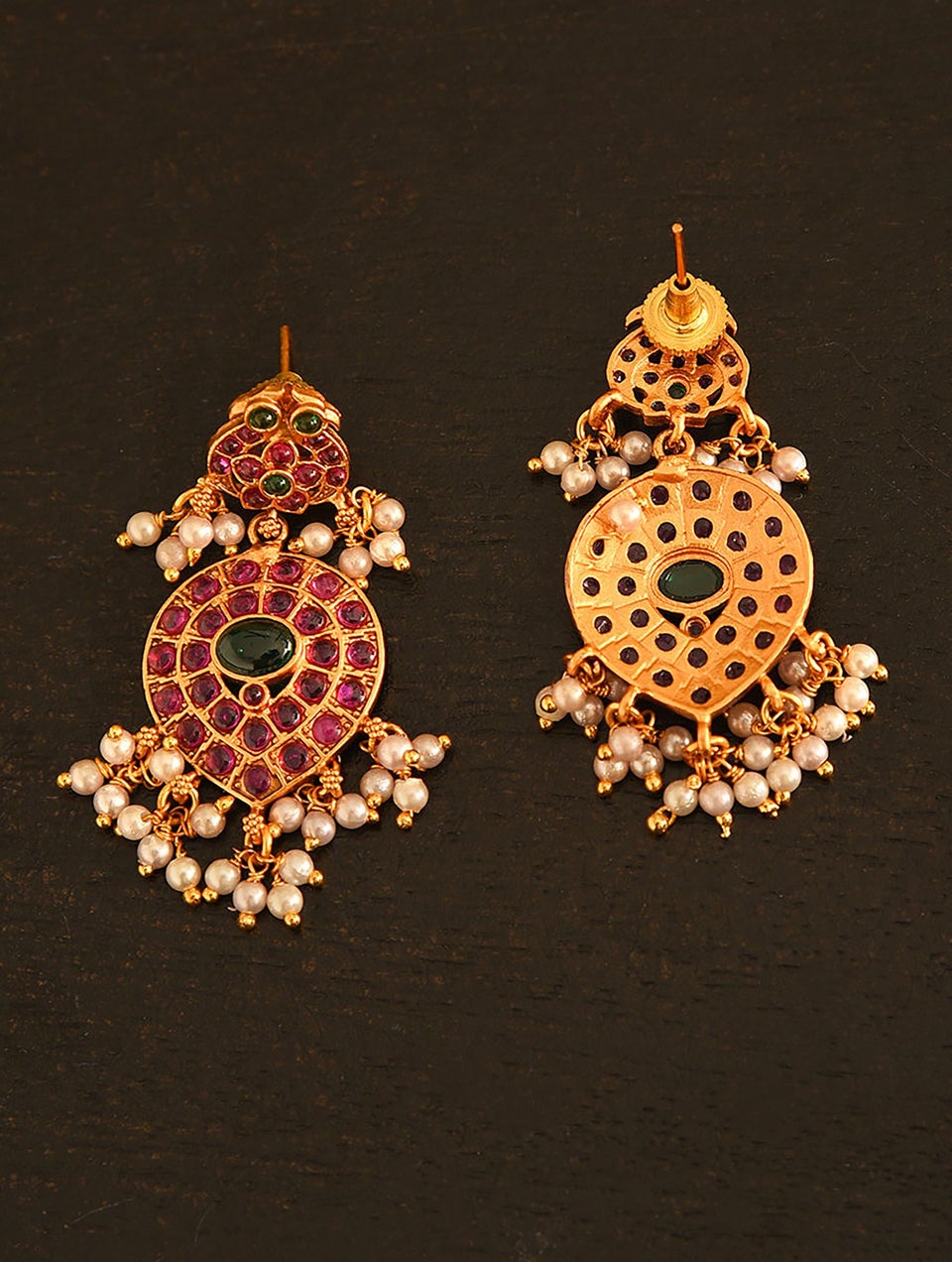 Women Pink Green Gold Tone Temple Necklace With Earring