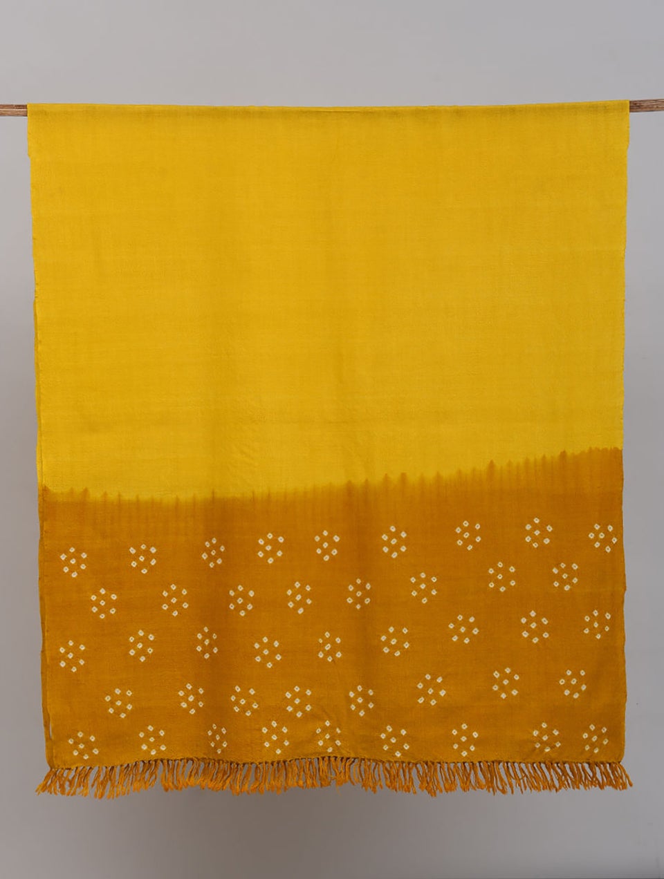 Women Yellow Handwoven Bandhani Wool Shawl