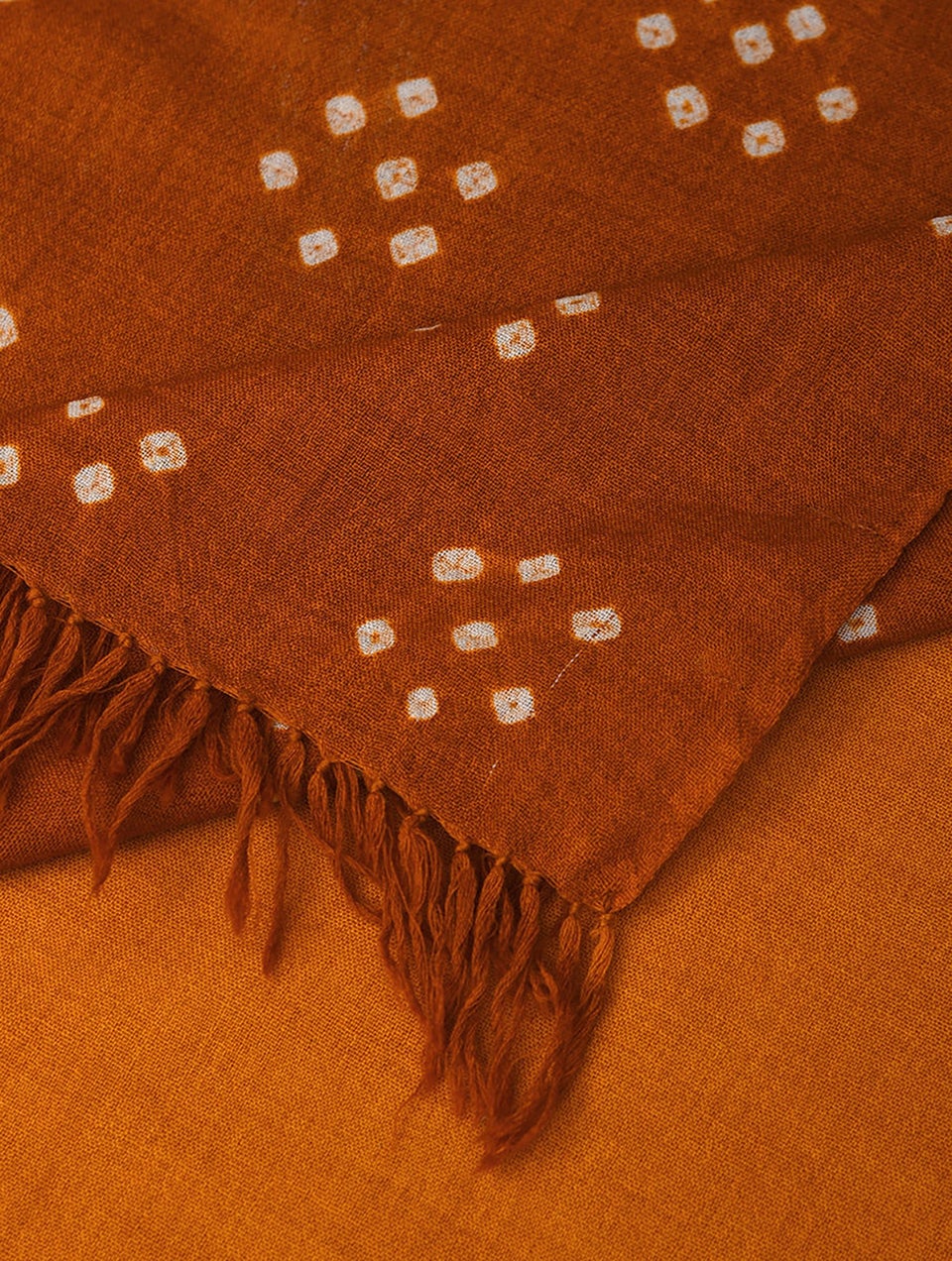 Women Orange Handwoven Bandhani Wool Shawl