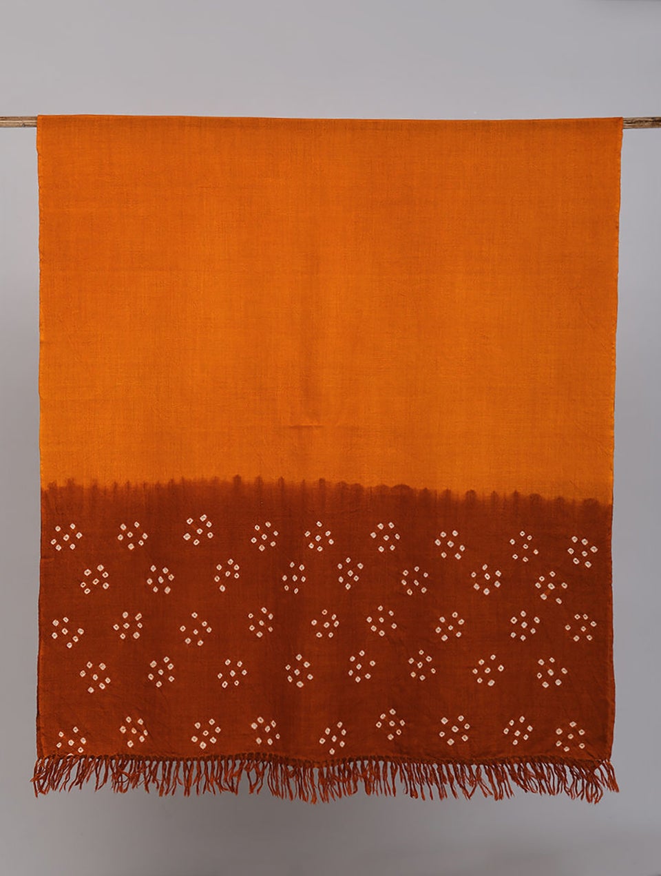 Women Orange Handwoven Bandhani Wool Shawl