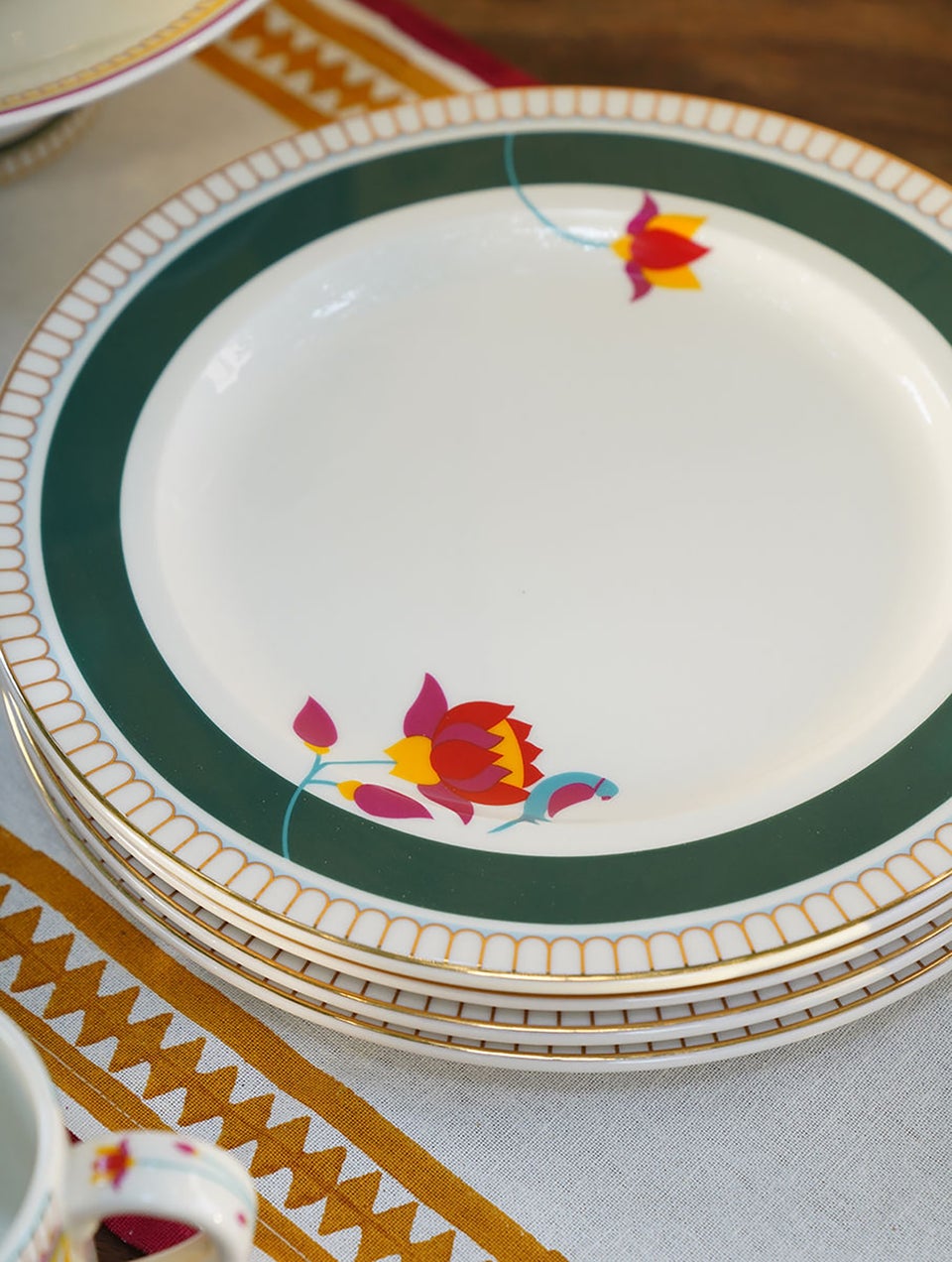 Handcrafted Porcelain Paithan Dinner Plate With 24 Karat Gold Work