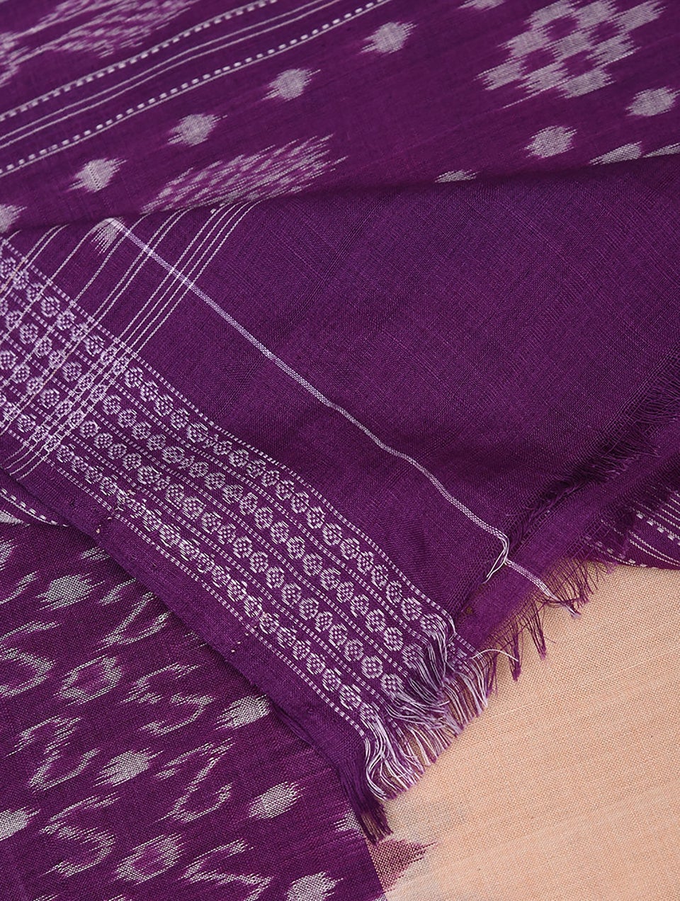 Women Purple-Beige Handloom Sambalpuri Ikat Cotton Dupatta