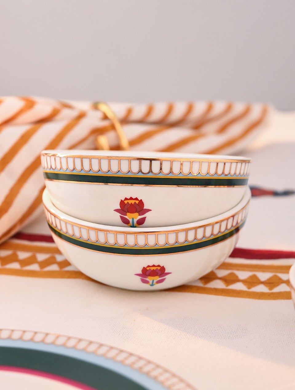 Handcrafted Porcelain Paithan Veg Bowl With 24 Karat Gold Work