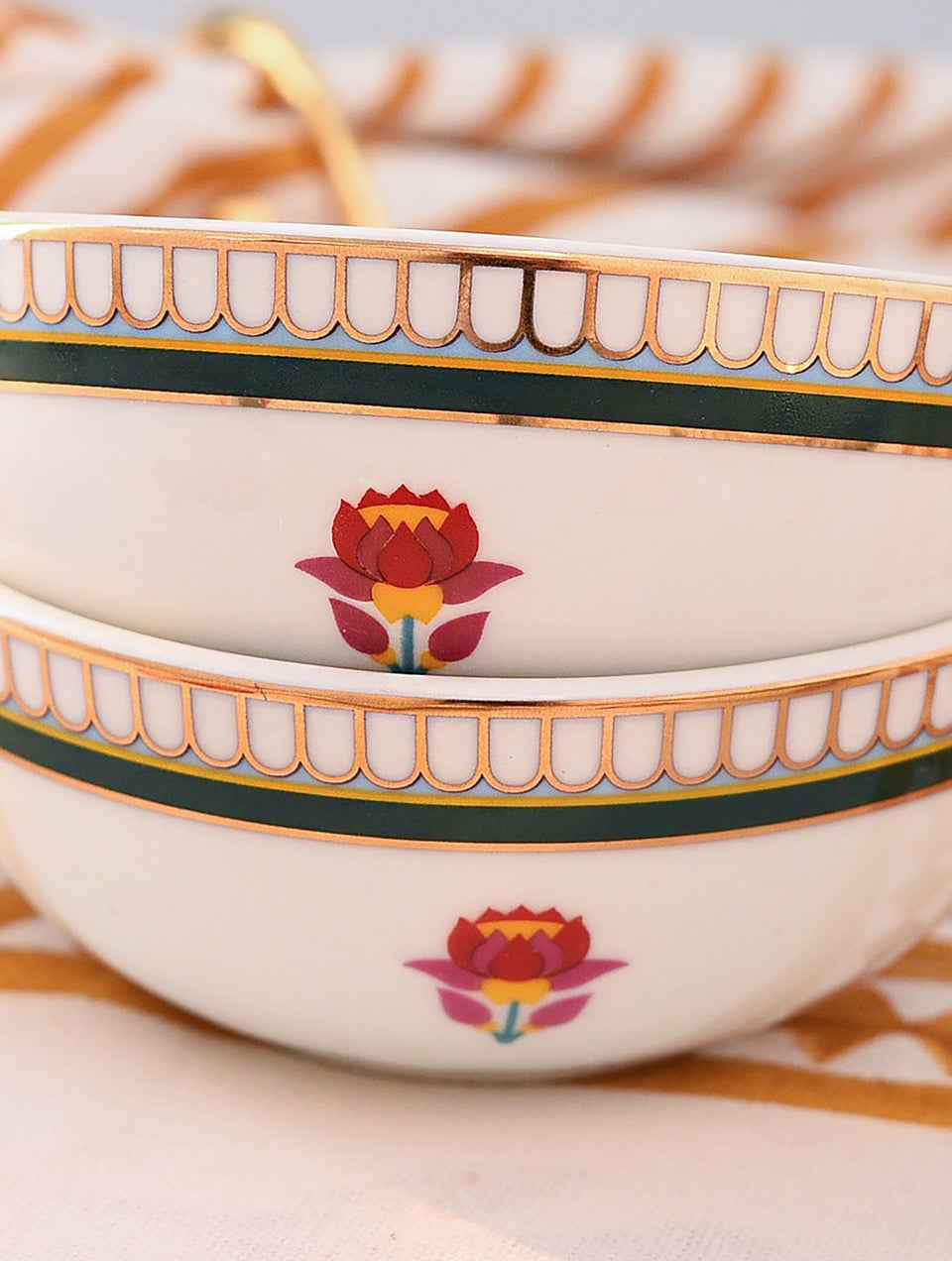 Handcrafted Porcelain Paithan Veg Bowl With 24 Karat Gold Work