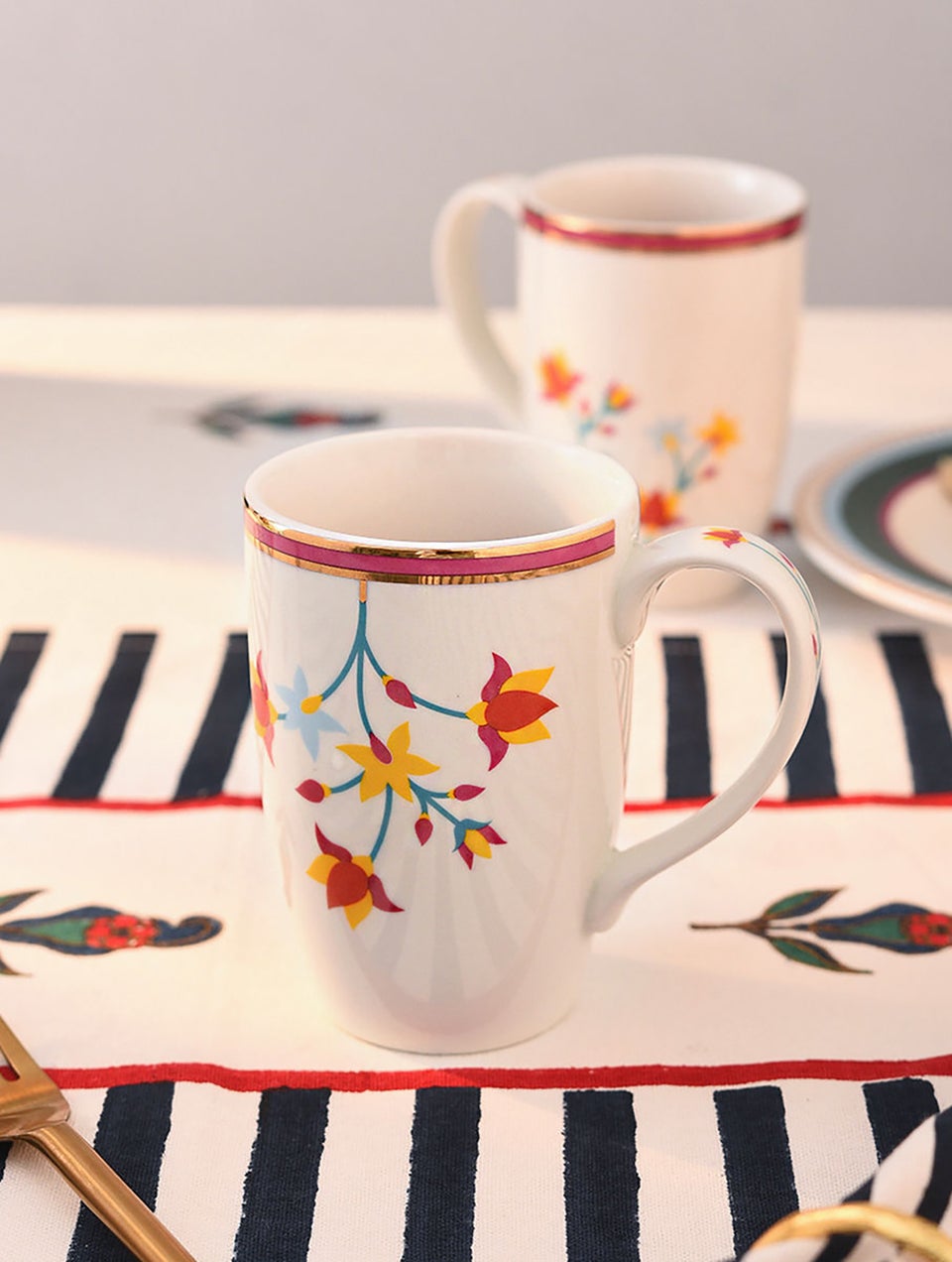 Handcrafted Porcelain Paithan Coffee Mug With 24 Karat Gold Work