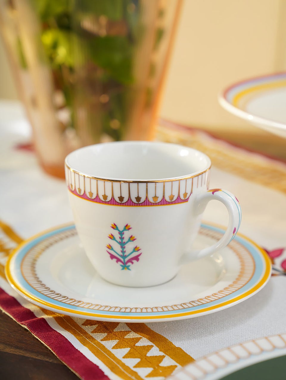 Handcrafted Porcelain Paithan Tea Cups With 24 Karat Gold Work In A Gift Box
