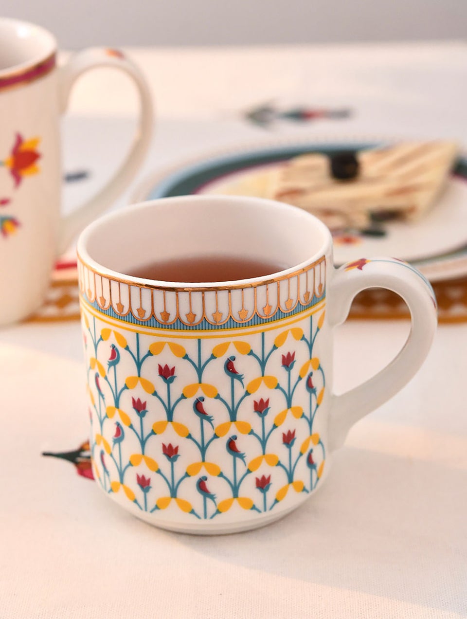 Handcrafted Porcelain Paithan Coffee Mug With 24 Karat Gold Work