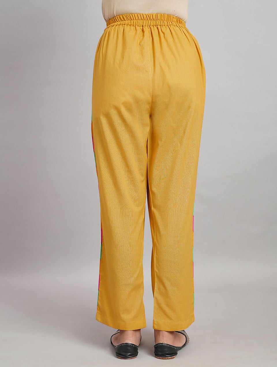 Women Mustard Yellow Cotton Solid Ankle Length Regular Fit Pant - XS