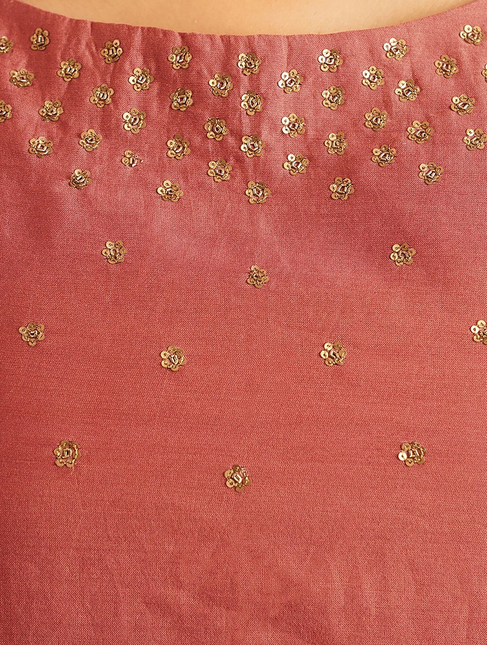 Women Rust Hand Embroidered Silk Cotton Kurta - XS