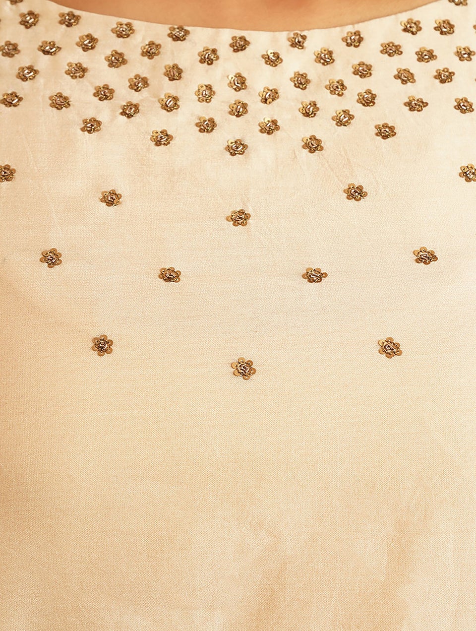 Women Beige Hand Embroidered Silk Cotton Kurta - XS