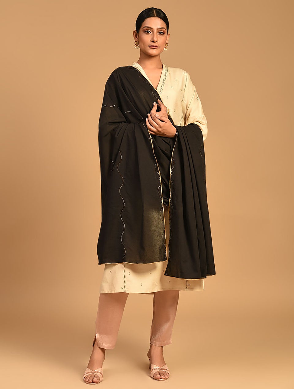 Women Black Mukaish Cotton Dupatta