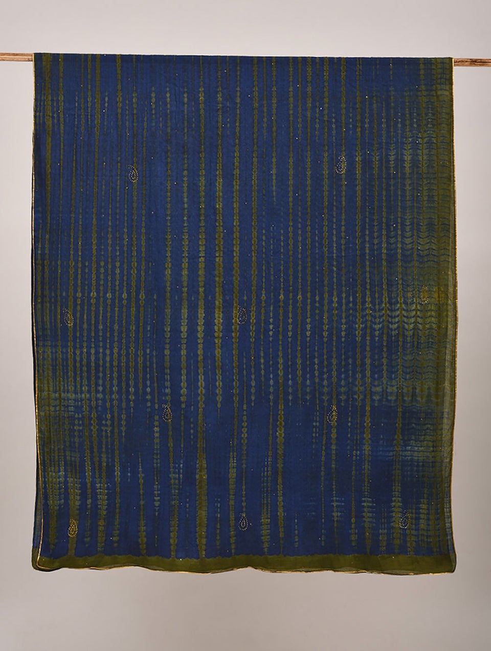 Women Blue-Green Shibori Cotton Dupatta With Mukaish