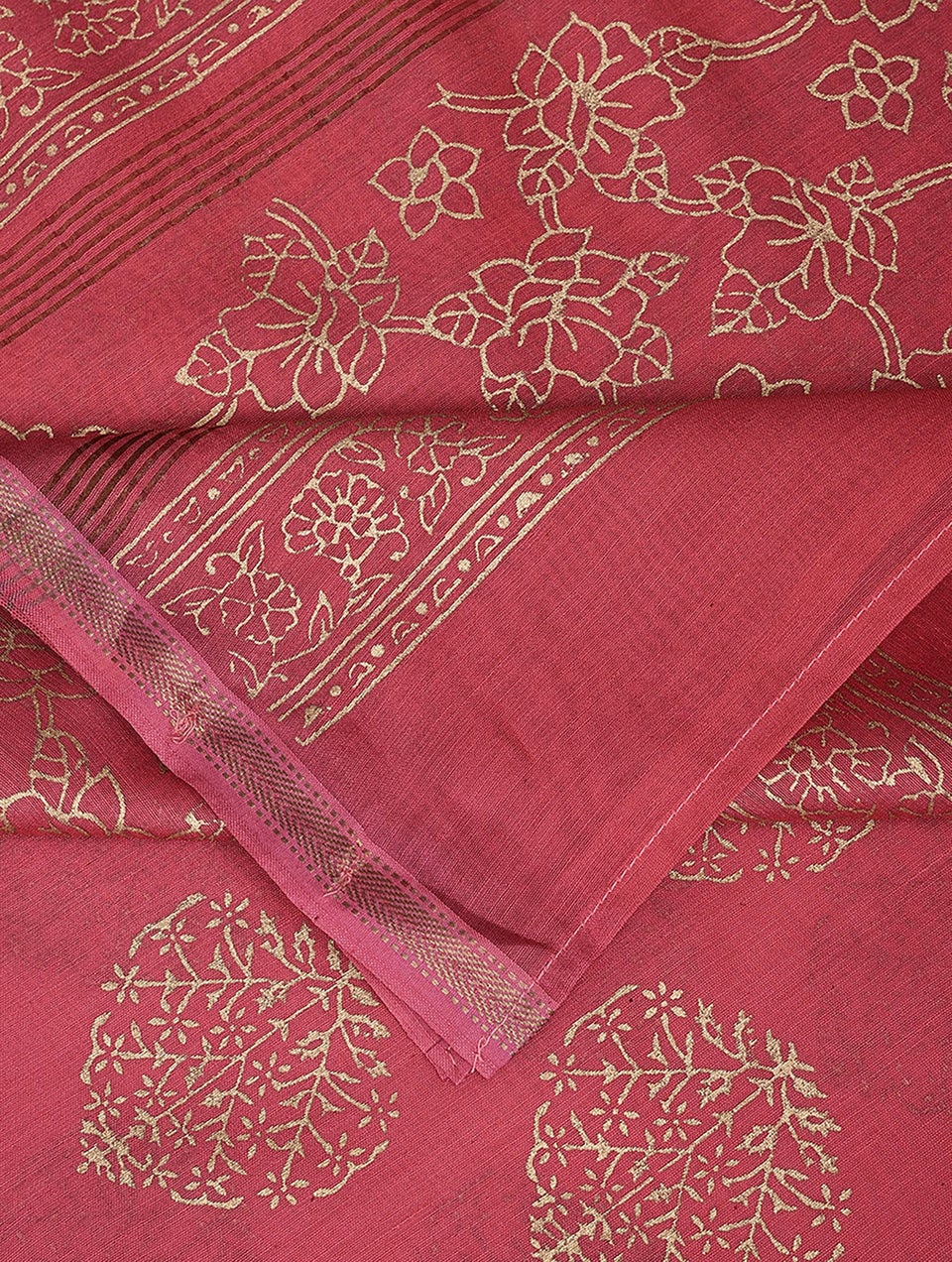 Women Pink Cotton Silk Block Print Dupatta