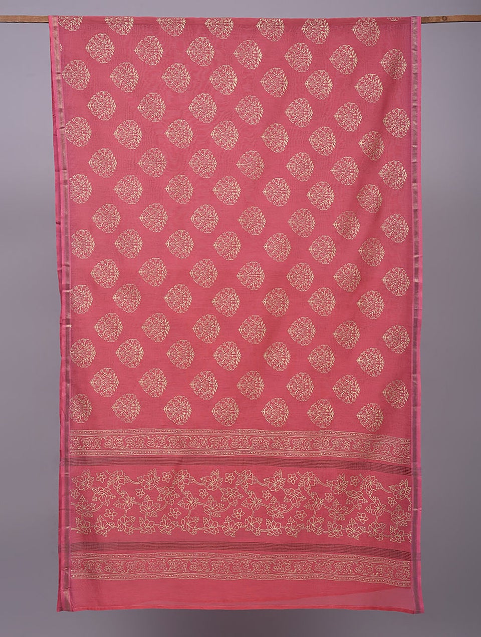 Women Pink Cotton Silk Block Print Dupatta