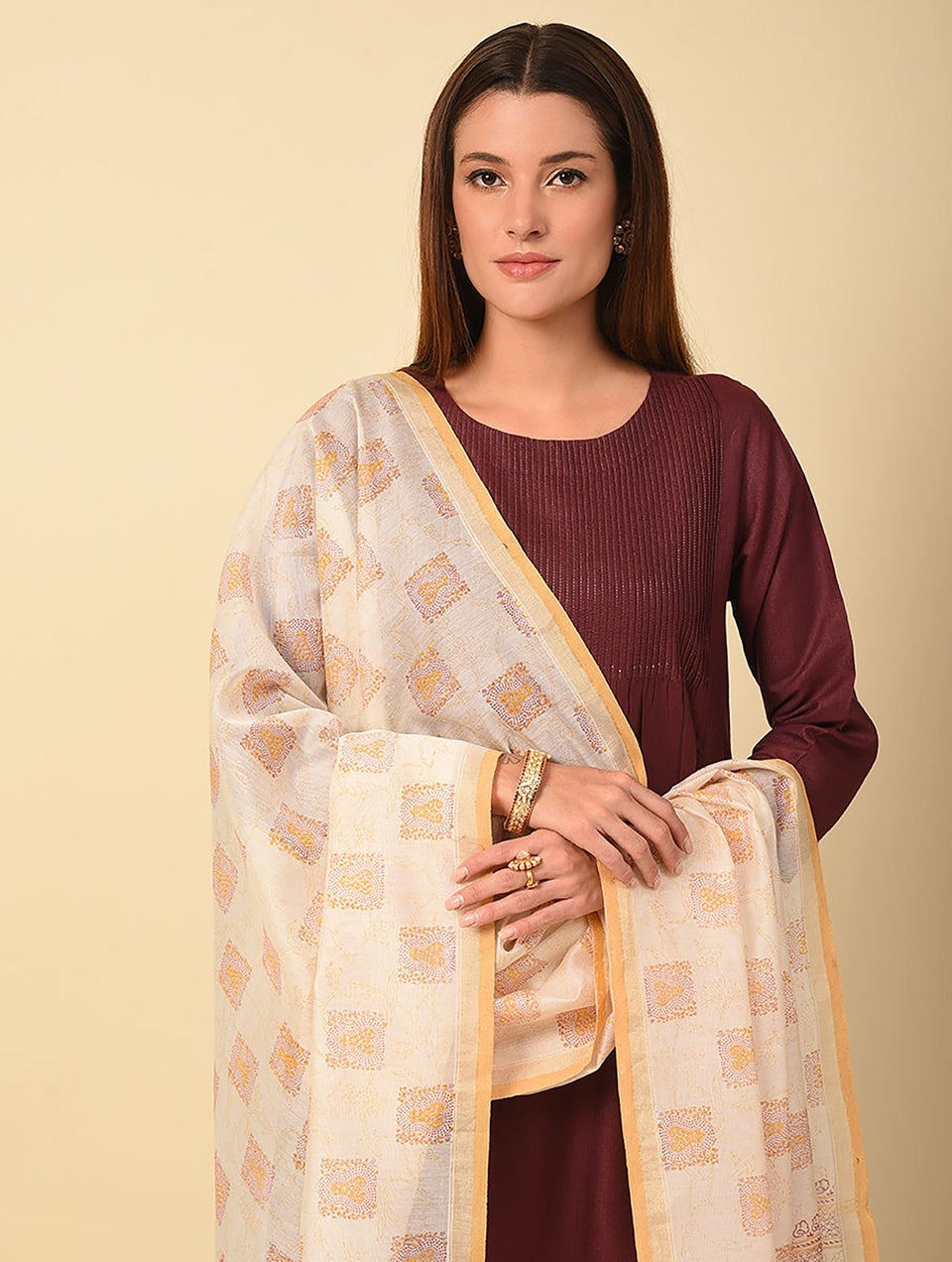 Women Green Cotton Silk Block Print Dupatta