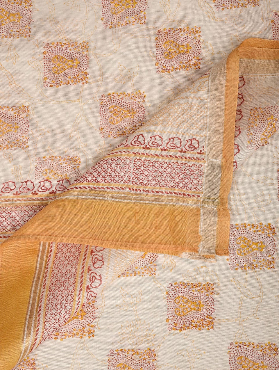 Women Green Cotton Silk Block Print Dupatta