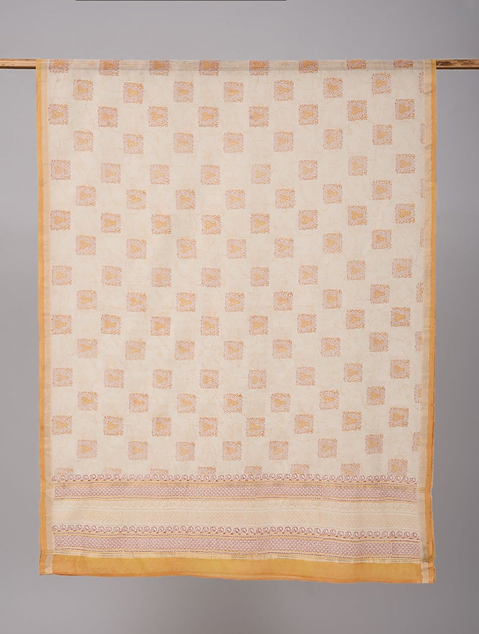 Women Green Cotton Silk Block Print Dupatta
