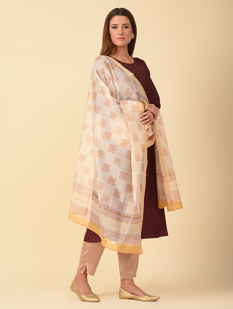 Women Green Cotton Silk Block Print Dupatta