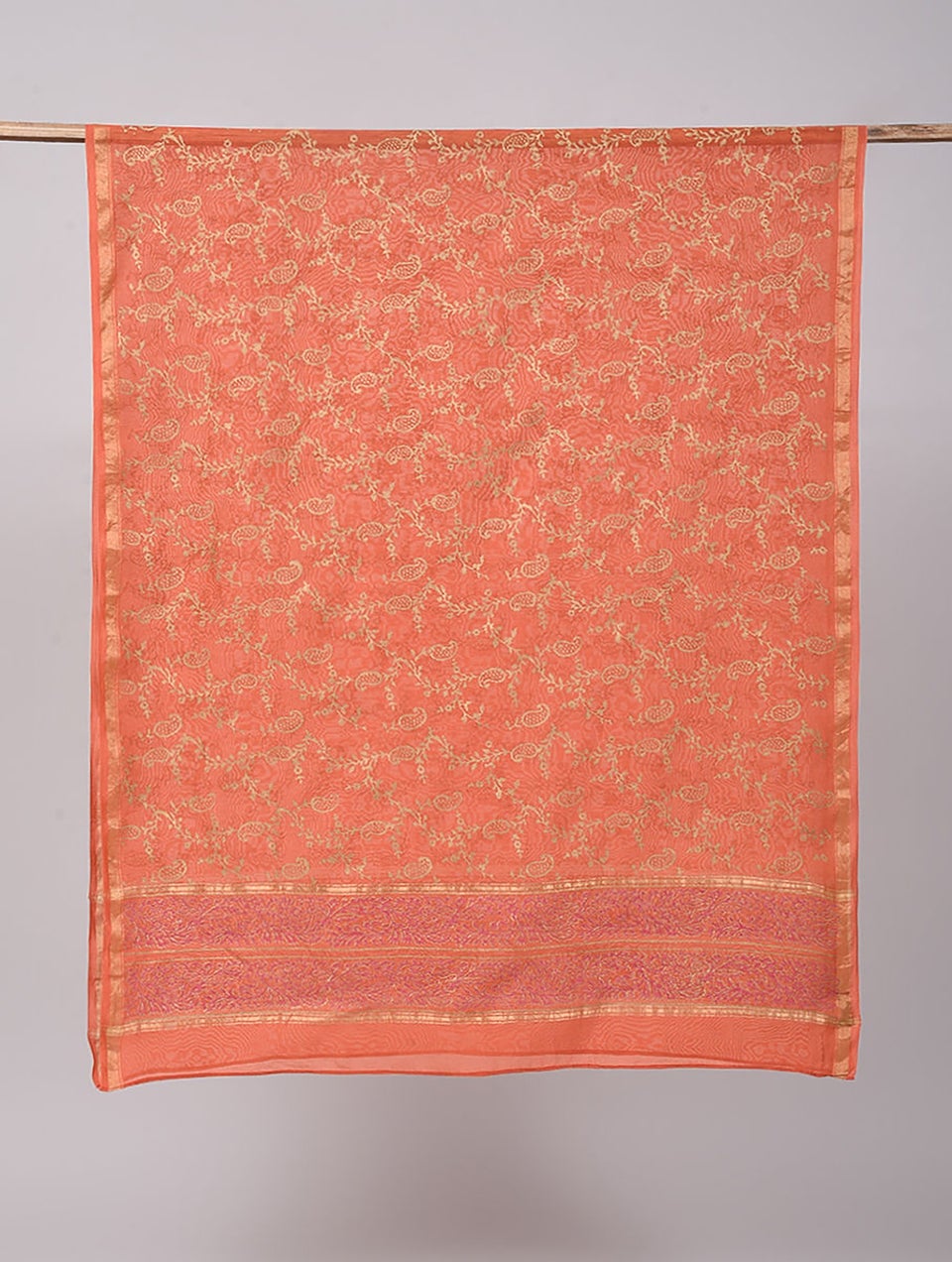 Women Maroon Red Cotton Silk Block Print Dupatta