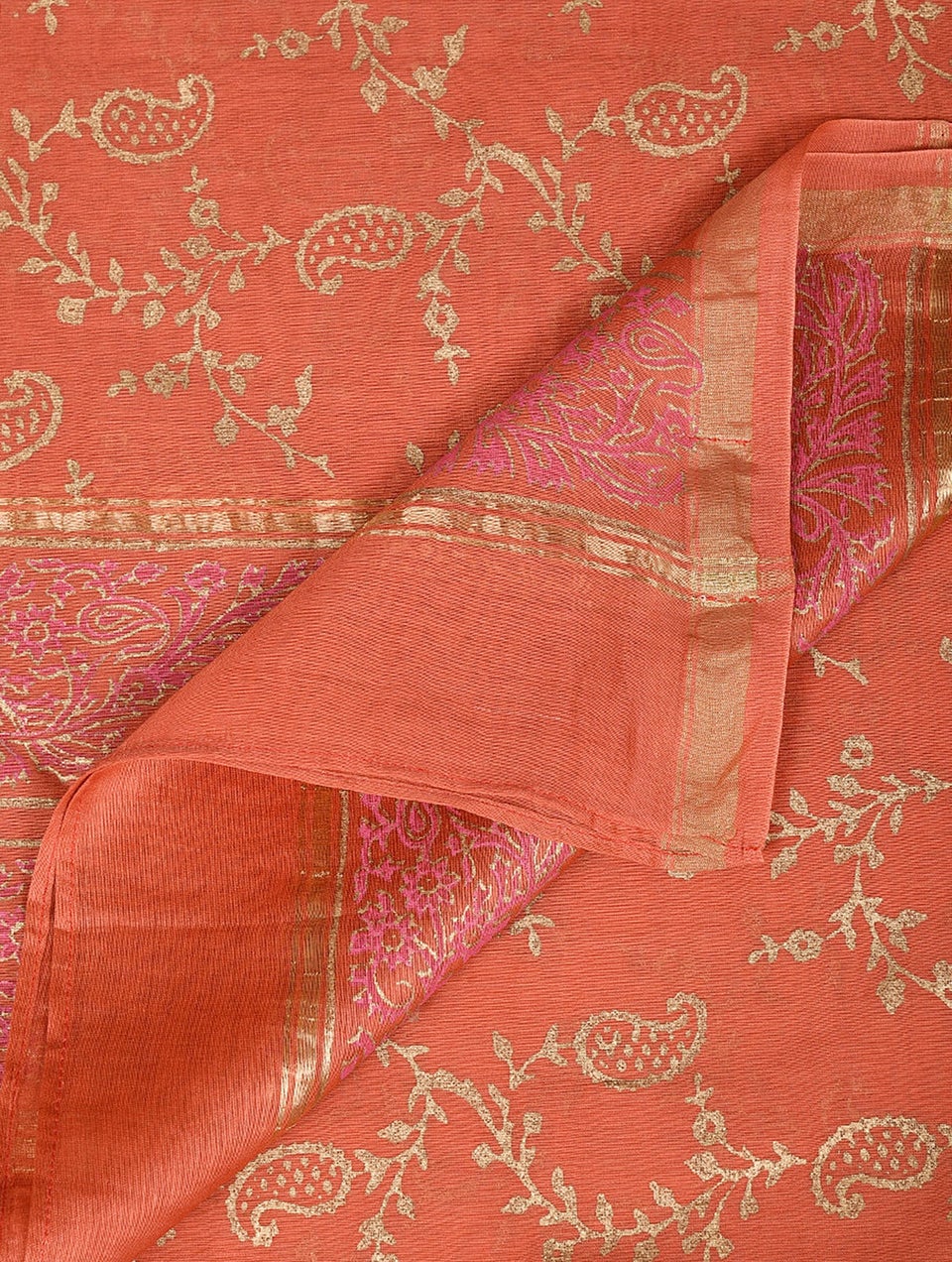 Women Maroon Red Cotton Silk Block Print Dupatta