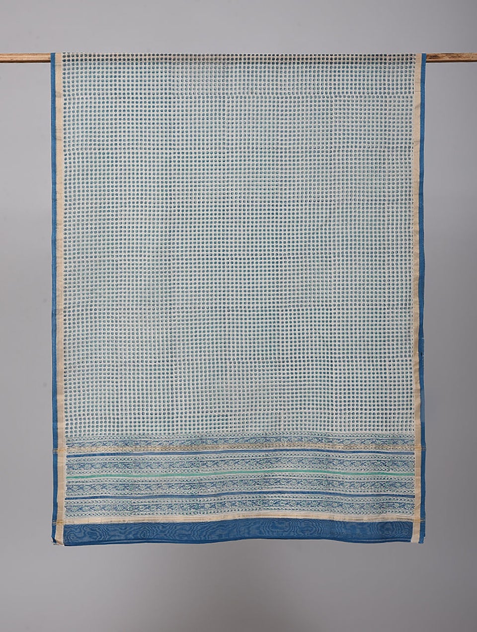 Women Blue Cotton Silk Block Print Dupatta