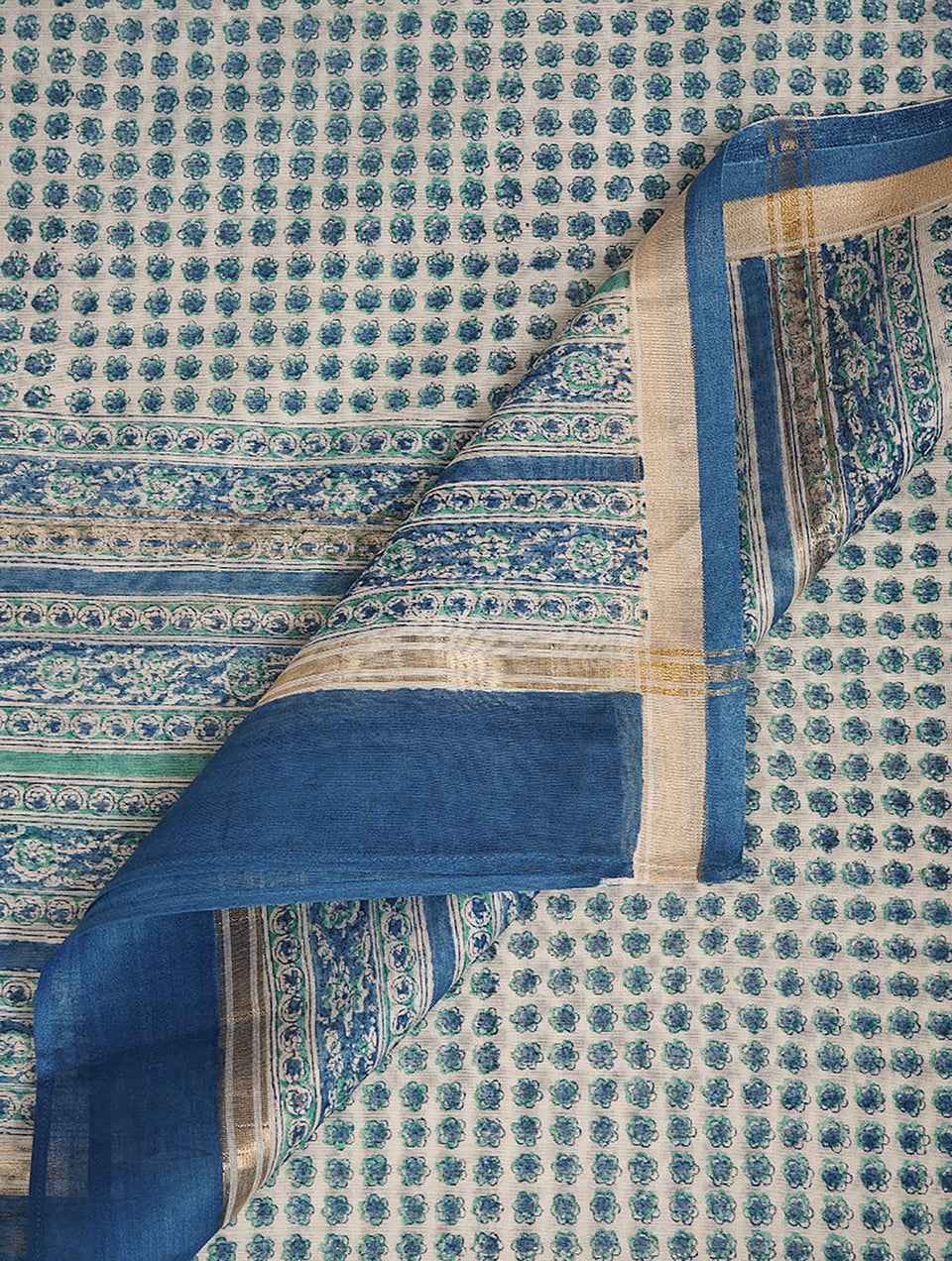 Women Blue Cotton Silk Block Print Dupatta
