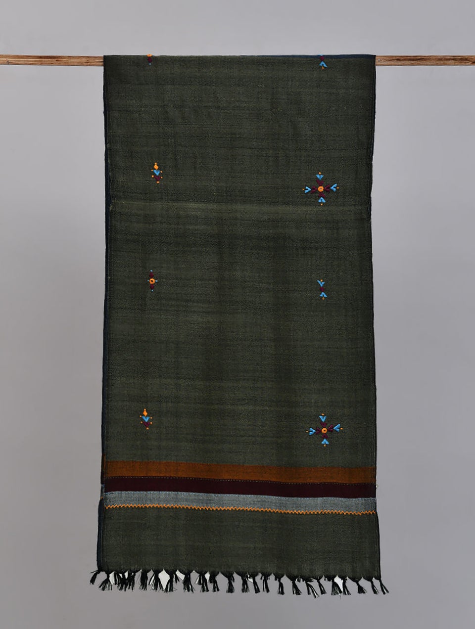 Women Multicolour Handwoven Wool Stole With Soof Embroidery