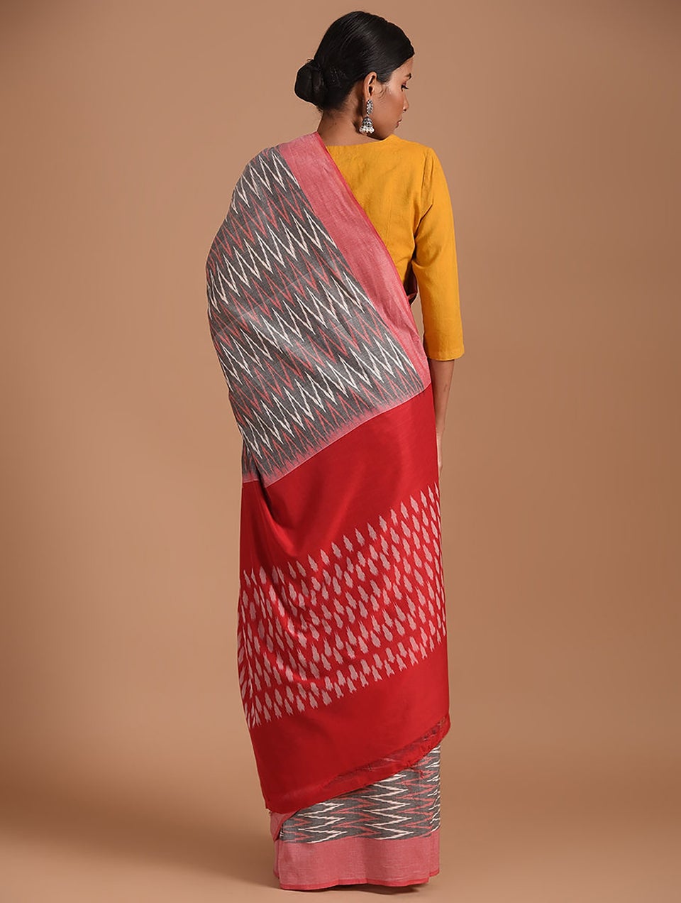 Women Red Handwoven Ikat Cotton Saree