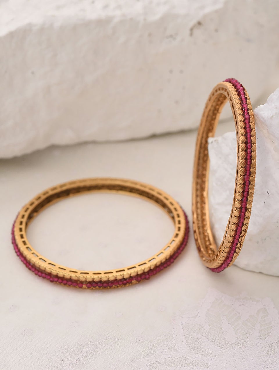 Women Pink Gold Tone Bangles - 2/3