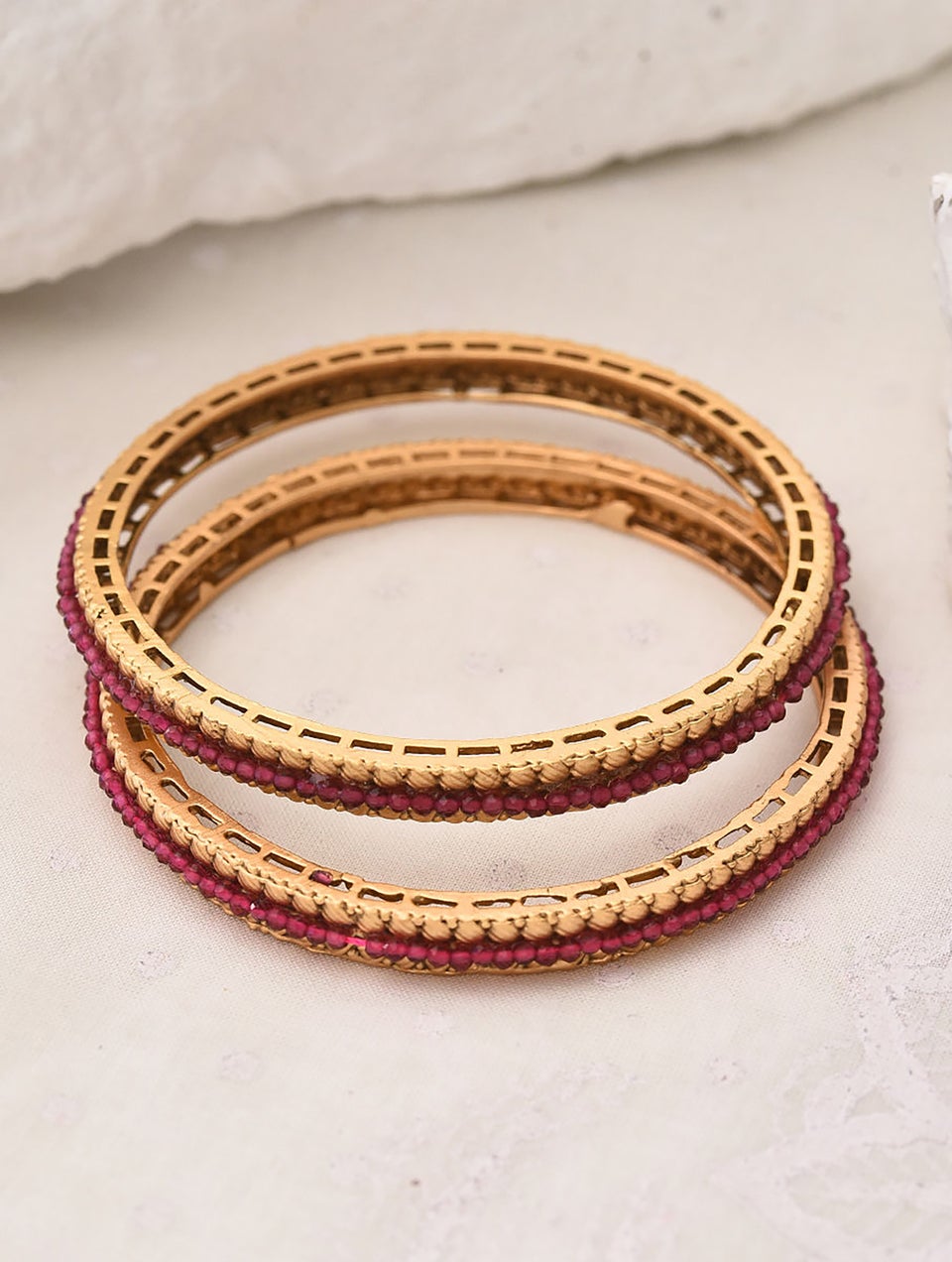 Women Pink Gold Tone Bangles - 2/3