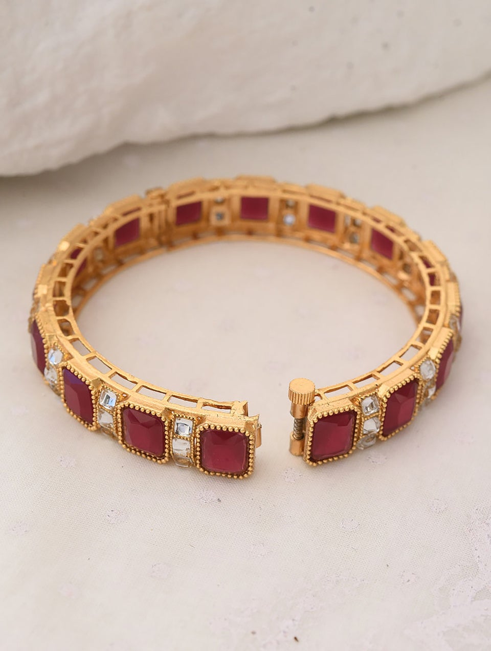 Women Red Gold Tone Bangle - 2/3 -