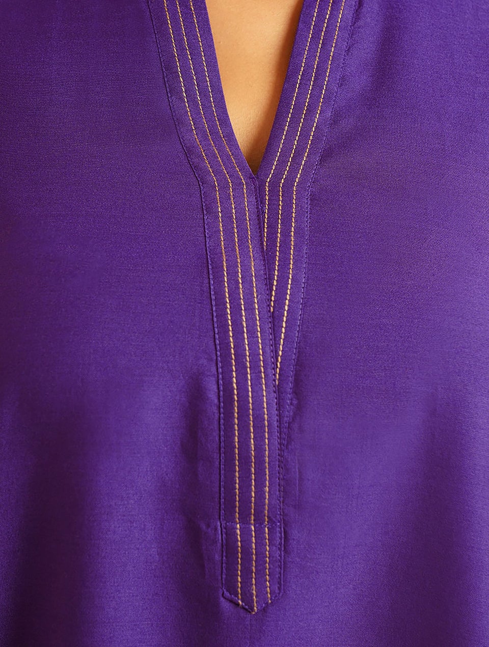 Women Purple Hand Embroidered Silk Cotton Kurta - XS