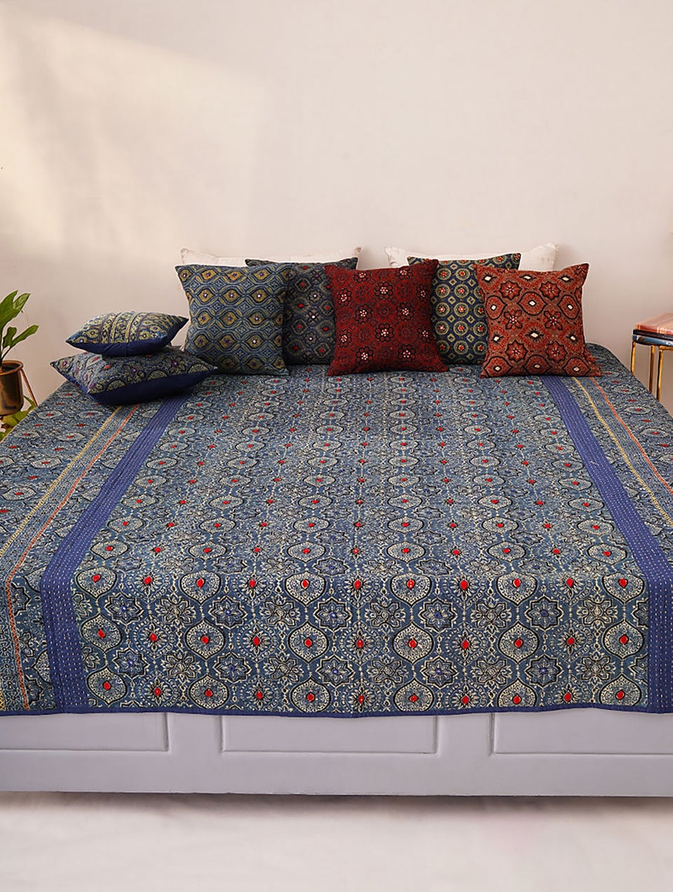 Multicolour Cotton Block Print Bedcover