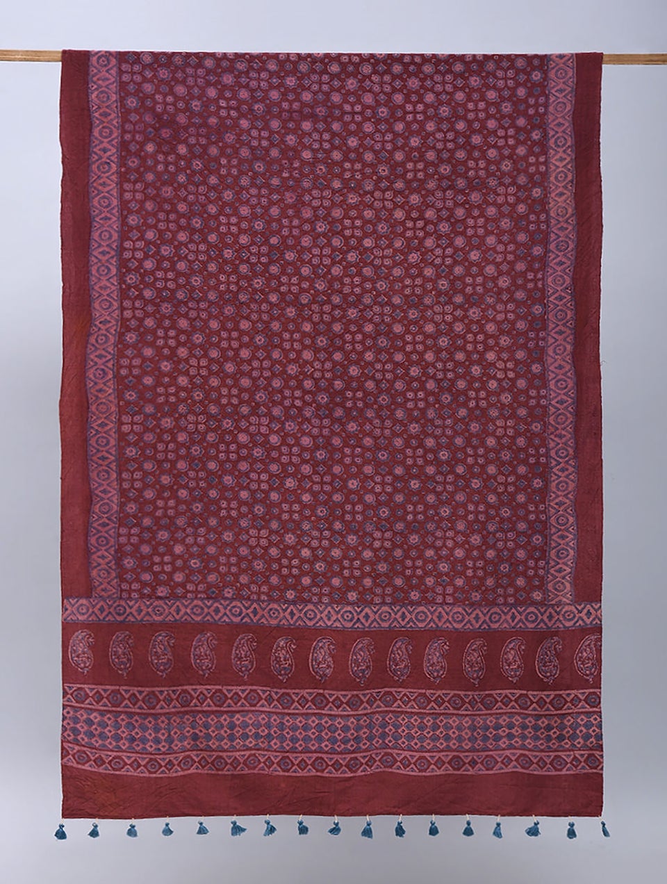 Women Maroon Handwoven Ajrakh Wool Shawl