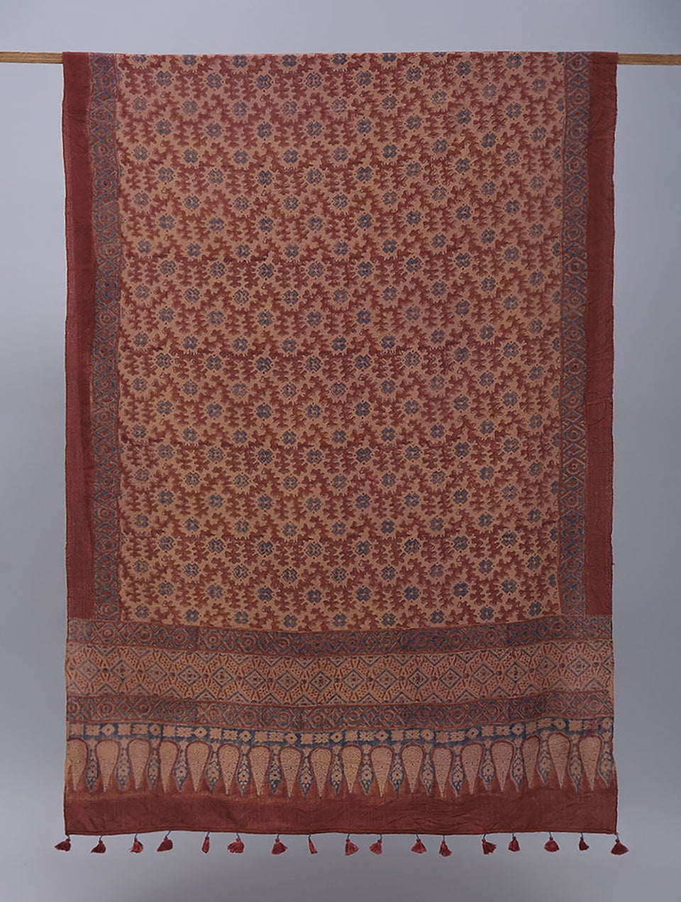 Women Pink Handwoven Ajrakh Wool Shawl