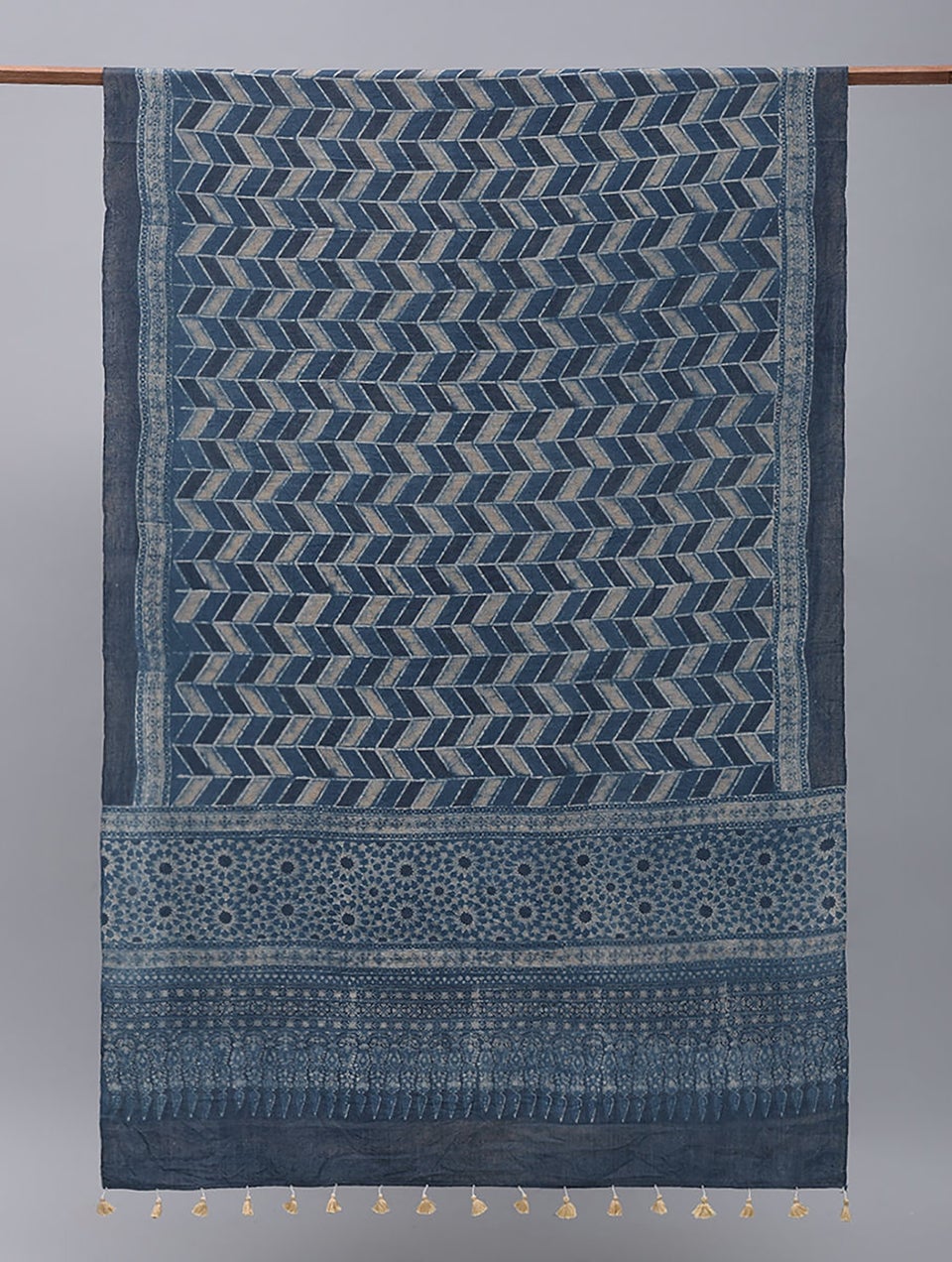 Women Blue Handwoven Ajrakh Wool Shawl