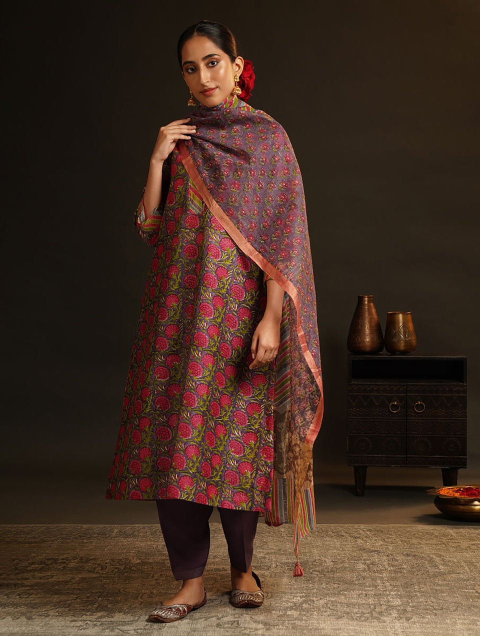 Women Multicolor Silk Cotton Kurta - XS