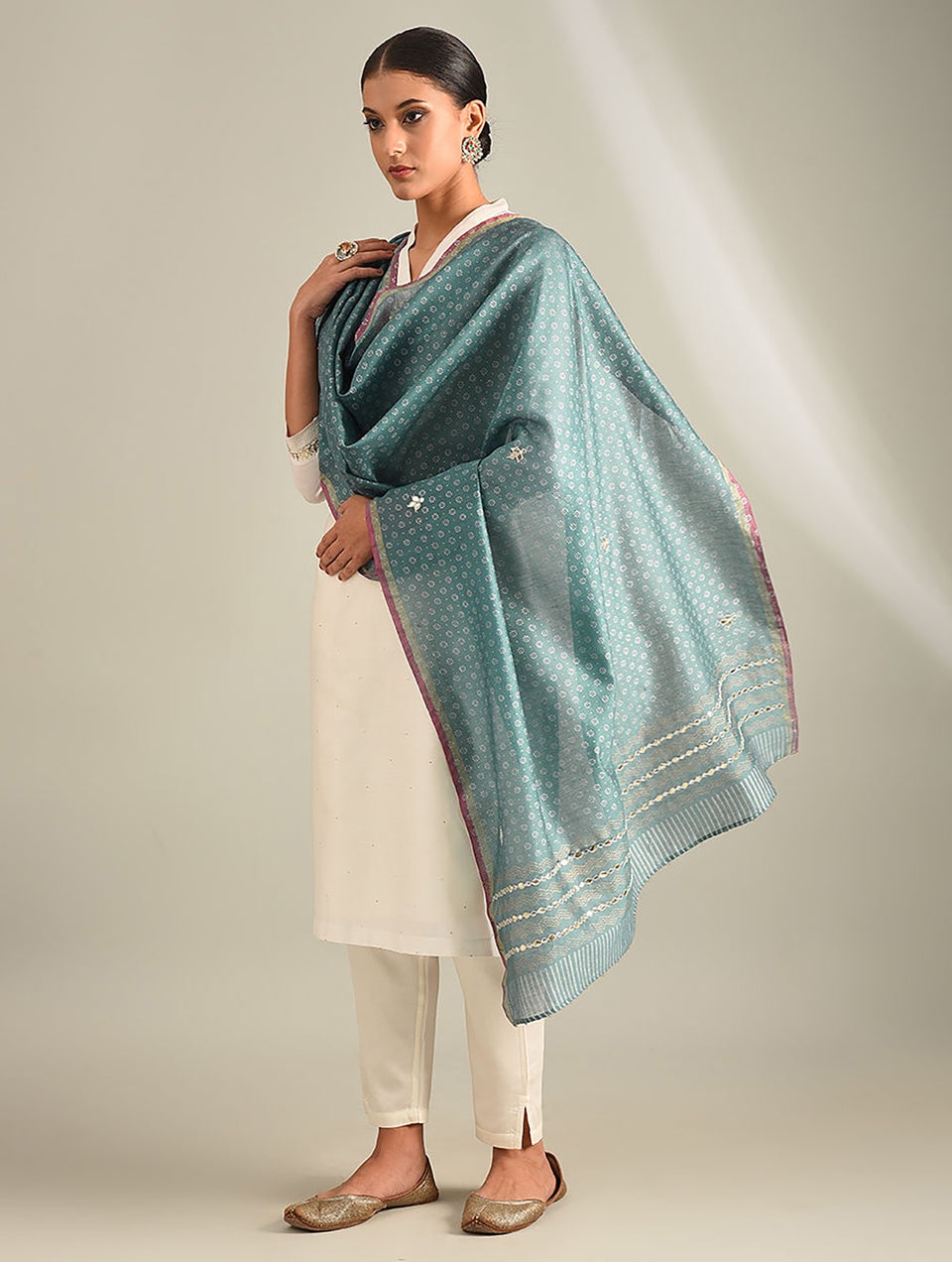 Women Blue Handwoven Gota Patti Silk Cotton Dupatta