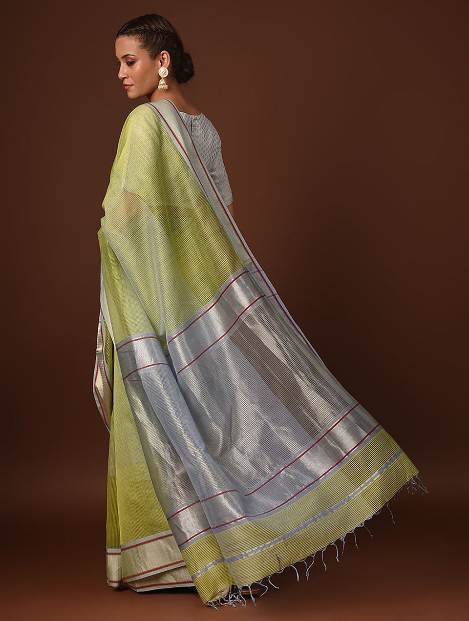 Women Green Handwoven Maheshwari Silk Cotton Saree