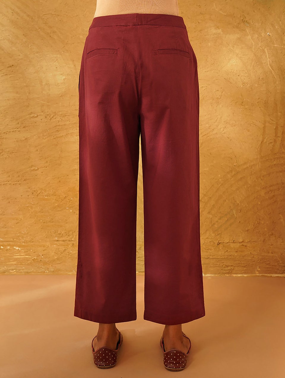 Maroon Natural Dyed Cotton Pants With Button Closure - XL