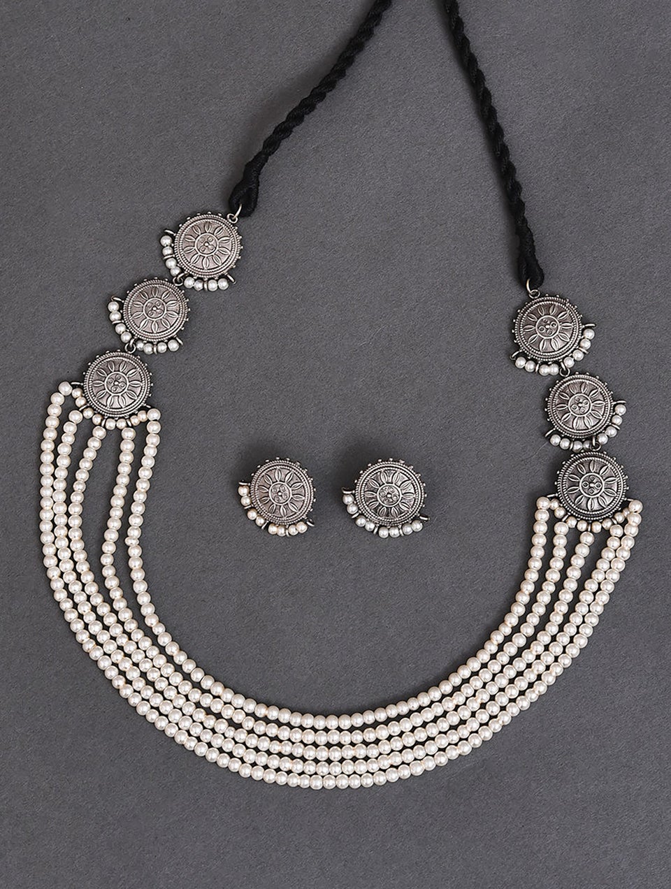 Women Silver Tone Tribal Necklace With Earring