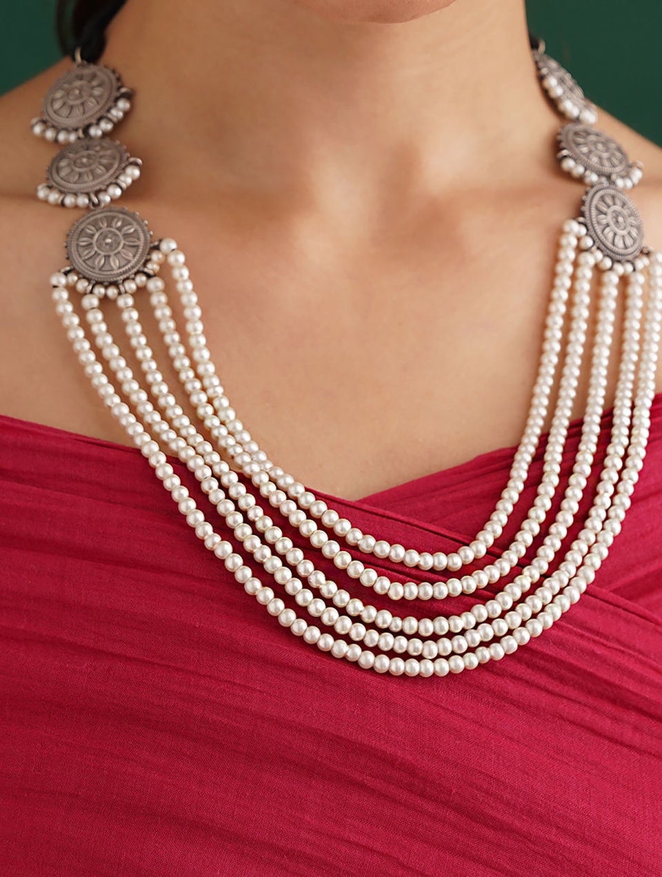 Women Silver Tone Tribal Necklace With Earring