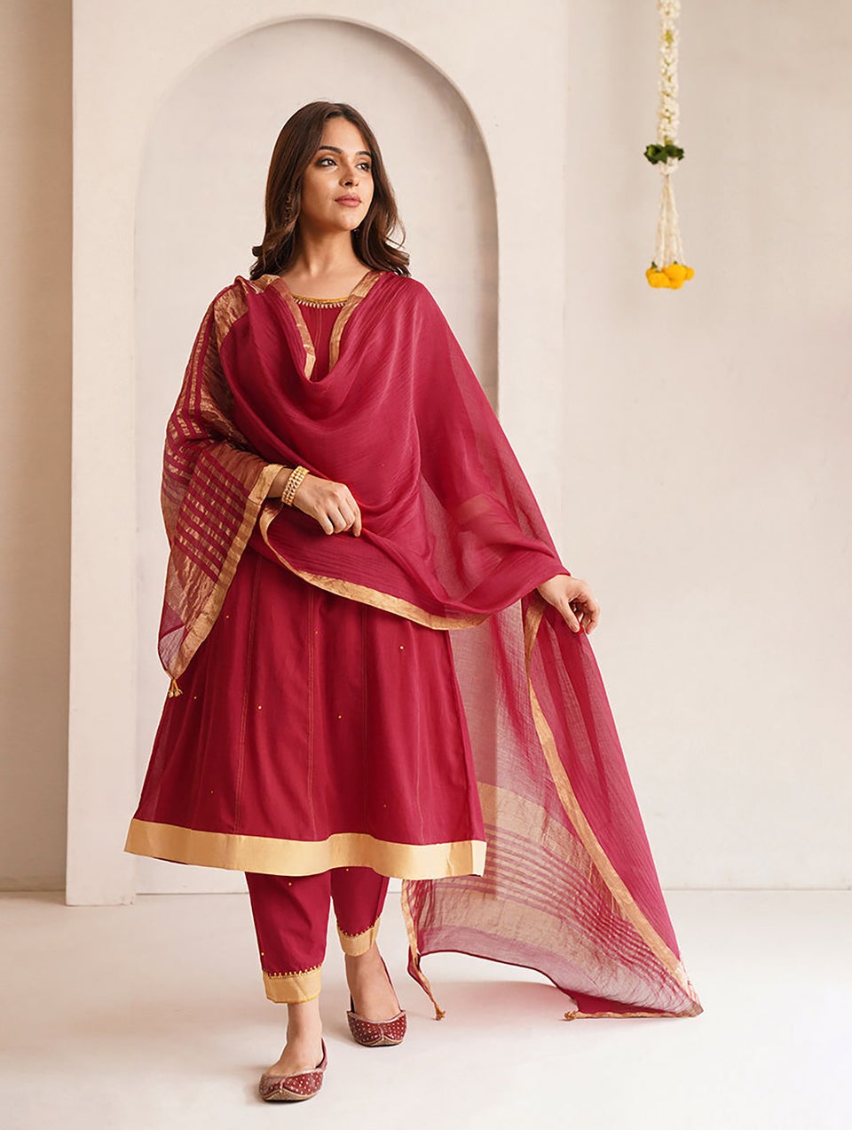 Women Red Cotton Silk Collection Dupatta