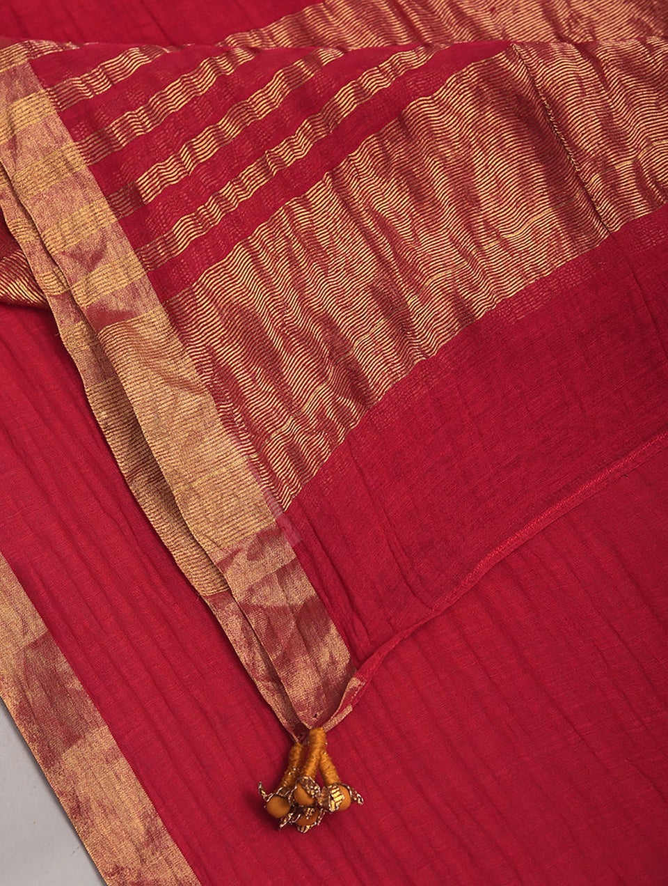 Women Red Silk Cotton Dupatta With Tassels