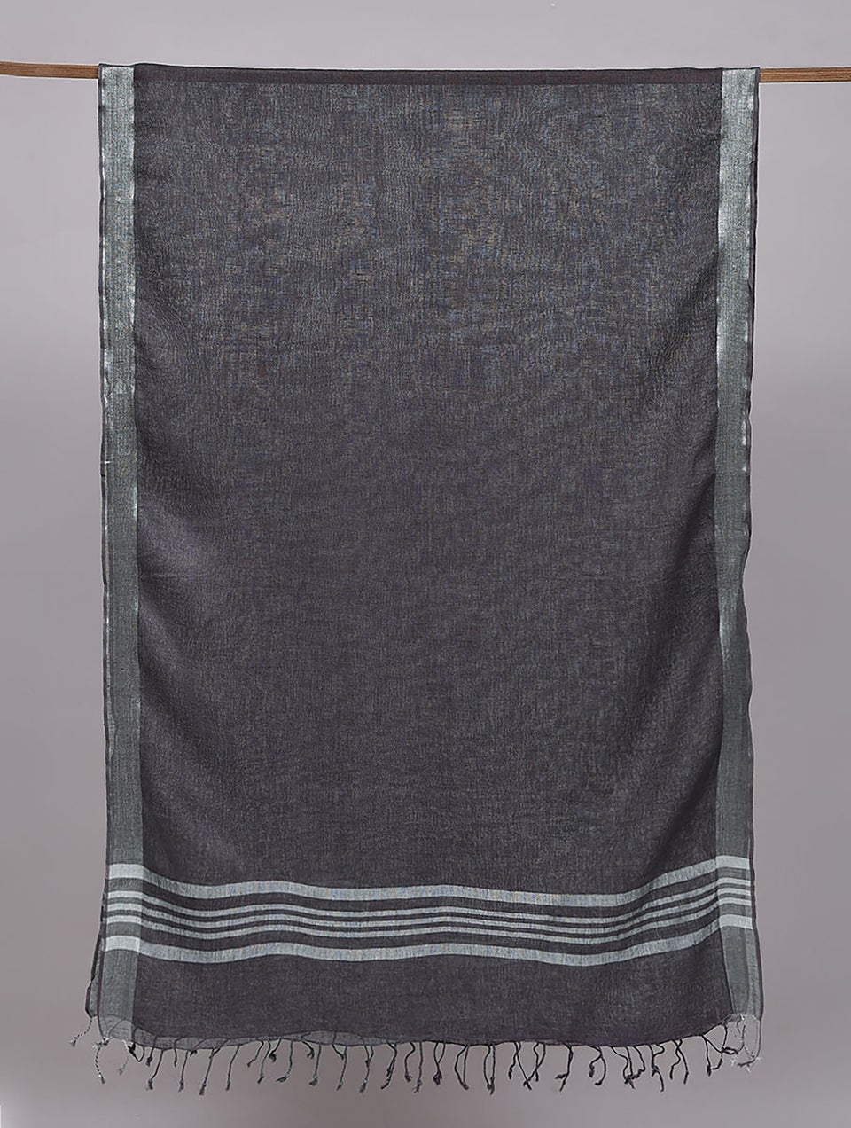 Women Grey Linen Dupatta With Silver Zari