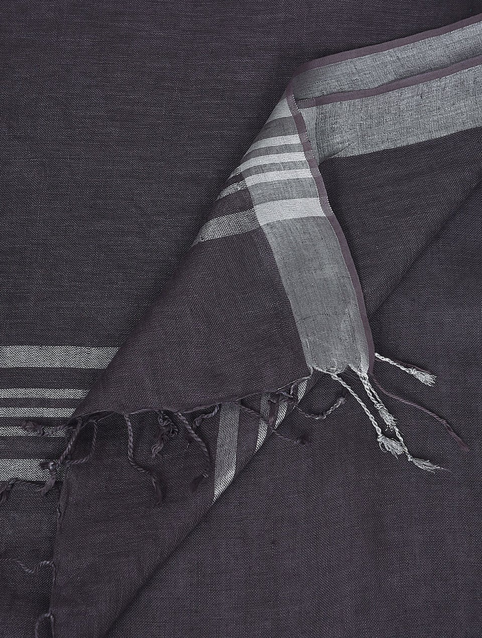 Women Grey Linen Dupatta With Silver Zari